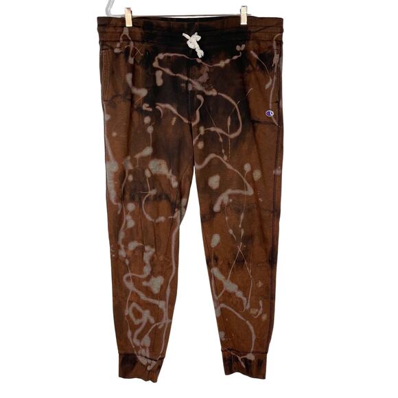 Champion Womens 2XL Bleach Tie Dye Jogger Sweatpants Black Brown Athleisure - Picture 1 of 10